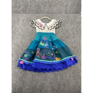 Disney Encanto Mirabel Costume Dress Girls Size 4 Blue Teal Floral Tassel